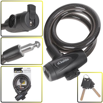 Zámek na jízdní kolo, lanový, 12x800mm, zamykání na klíč KELTIN