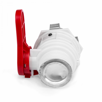 Kulový ventil pro kontejner na vodu IBC, vstup S60x6 s kovovou přírubou, výstup S60x6 se zátkou