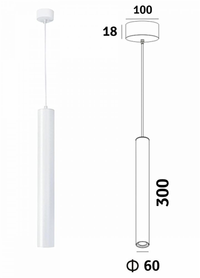 LED závěsné světlo, bílá tuba 8W, 230V KAXL