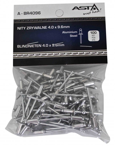 Trhací nýty hliník-ocel 4x9,6 mm 100 ks Asta, A-BR4096/100