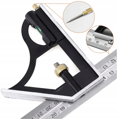 Hliníkový multifunkční úhelník s vodováhou, 300 mm, V07370