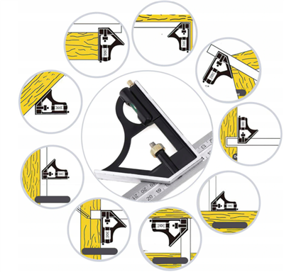 Hliníkový multifunkční úhelník s vodováhou, 300 mm, V07370