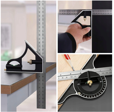 Hliníkový multifunkční úhelník s vodováhou, 300 mm, V07370