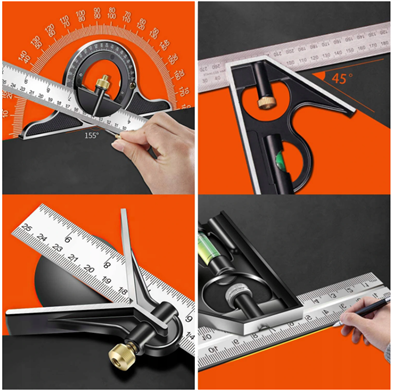 Hliníkový multifunkční úhelník s vodováhou, 300 mm, V07370