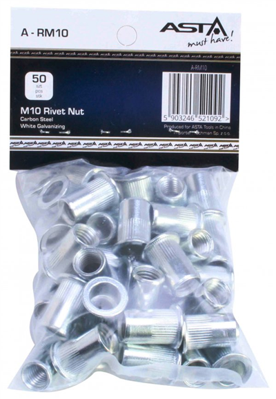 Nýtovací matice s plochou hlavou M10 x 21 mm 50 ks ocel, Asta, A-RM10/OPAK