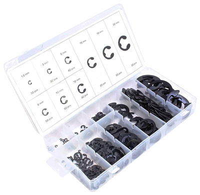 Pojistné kroužky na hřídele E-KLIP - vnější segrovky, 1.5 - 22 mm, sada 300 ks - ASTA