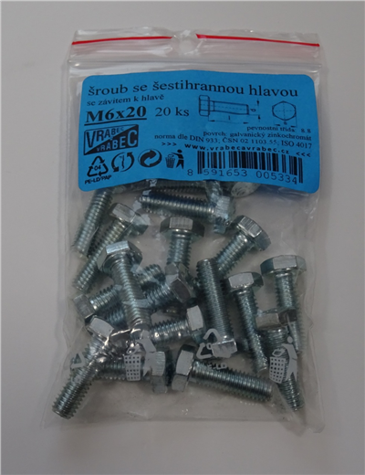 Šrouby 6hranné DIN 933, pozinkované, Velikost M8x40 mm