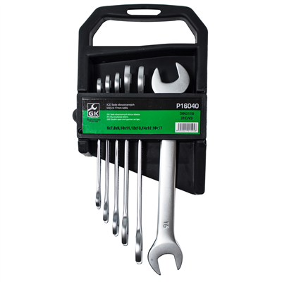 GK TOOLS Sada plochých klíčů, matné | 6-17 mm, 6 dílů, plastový držák