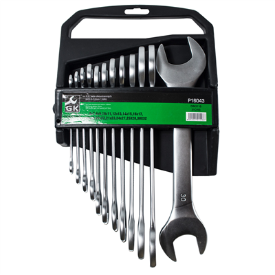 GK TOOLS Sada plochých klíčů, matné 12 dílů | 6-32 mm, plastový držák