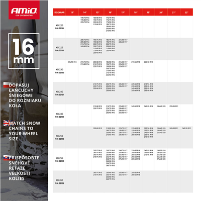 Sněhové řetězy 16 mm 4x4 KB-260 AMiO-02125
