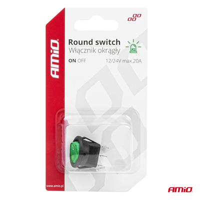 Přepínač kolébkový kulatý s zeleným podsvícením