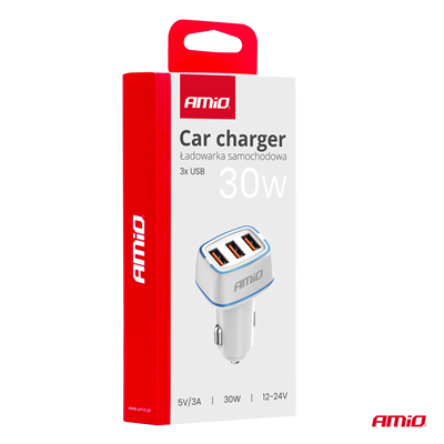 Nabíječka do auta 3x USB-A 30W 12/24V AMiO-03889