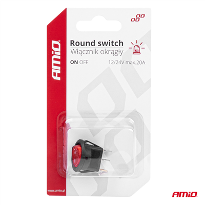 Přepínač kolébkový kulatý s červeným podsvícením