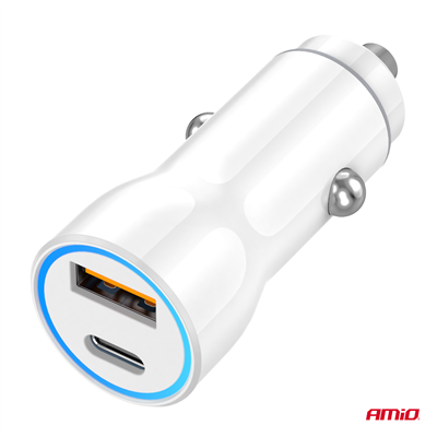 Nabíječka do auta USB-A + USB-C 20W 12/24V AMiO-03881