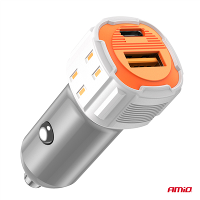 Nabíječka do auta USB-A + USB-C 38W 12/24V AMiO-03883