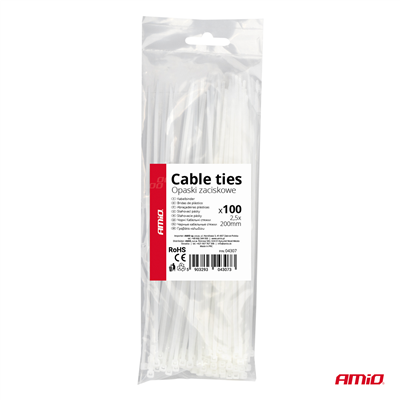 Upínací pásky bílé 2,5 x 200 mm 100 ks. AMIO-04307