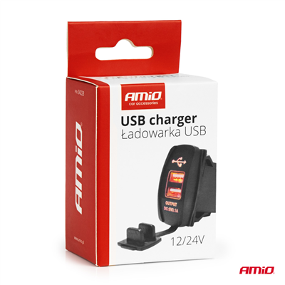 Vodotěsná nabíječka na telefon ve tvaru lodi s ČERVENÝM LED podsvícením 2xUSB 12/24V AMiO-04228