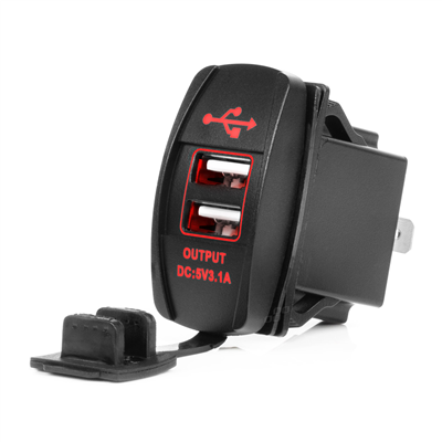 Vodotěsná nabíječka na telefon ve tvaru lodi s ČERVENÝM LED podsvícením 2xUSB 12/24V AMiO-04228