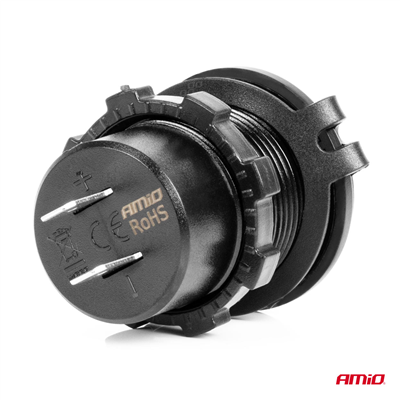 Vodotěsná nabíječka se spínačem, digitálním voltometrem ČERVENÝ LED indikátor USB + USB C QC3.0 12/24V AMiO-04222