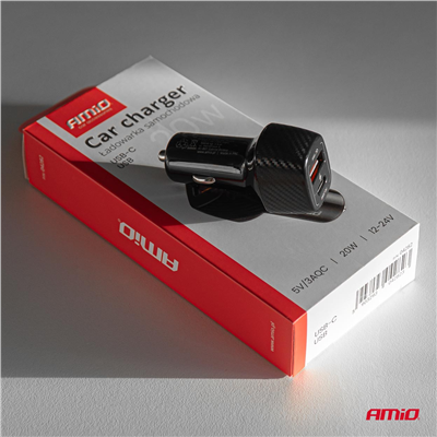 Nabíjačka do auta QC+PD 20W USB-A + USB-C AMiO-04282