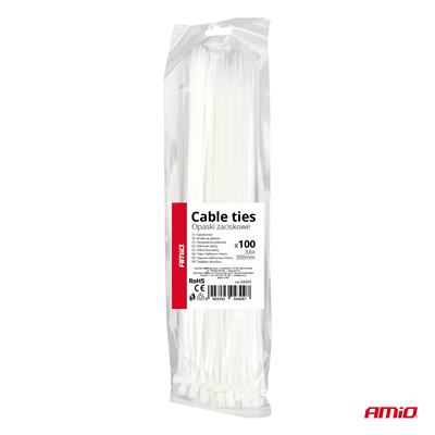 Upínací pásky bílé 3,6 x 300 mm 100 ks. AMIO-04309