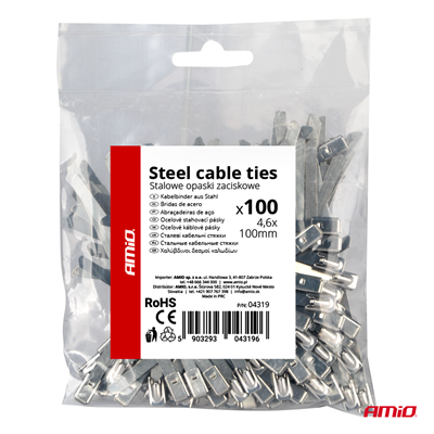 Nerezové sťahovací pásky 4,6x100mm 100 ks AMiO-04319