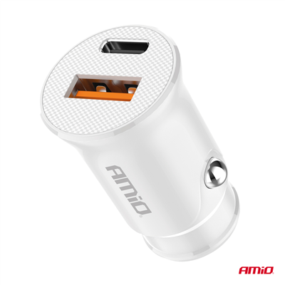 Nabíječka do auta USB-A + USB-C 20W 12/24V AMiO-03877