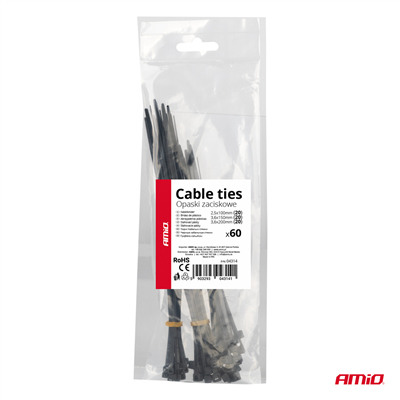 Plastové stahovací pásky, sada 60 ks AMiO-04314