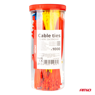 Plastové stahovací pásky vícebarevné, 1000ks AMiO-04318
