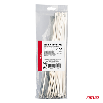 Kovové svorky z nerezové oceli 4,6x300mm 100 ks. AMIO-04323