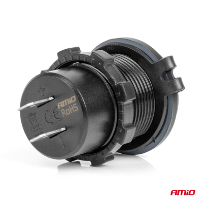 Vodotěsná nabíječka s ČERVENÍM LED podsvícením 2xUSB C 12/24V AMiO-04223