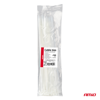 Bílé kabelové pásky 4,8 x 350 mm 100 ks. AMIO-04312