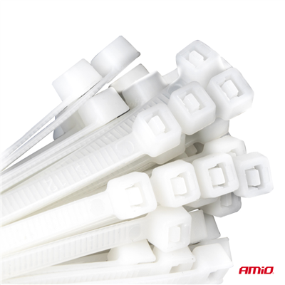 Bílé kabelové pásky 2,5 x 150 mm 100 ks. AMIO-04306