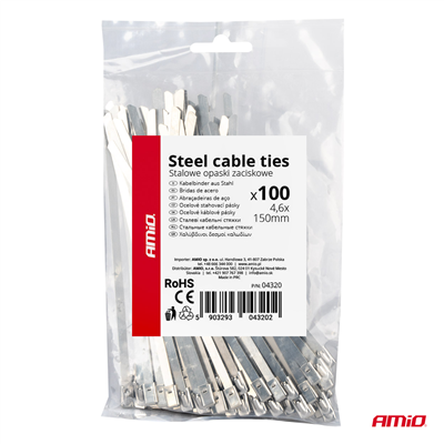 Nerezové sťahovací pásky 4,6x150mm 100 ks AMiO-04320