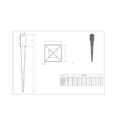 Patka kotevní s hrotem, 46 x 46 x150, 400 mm