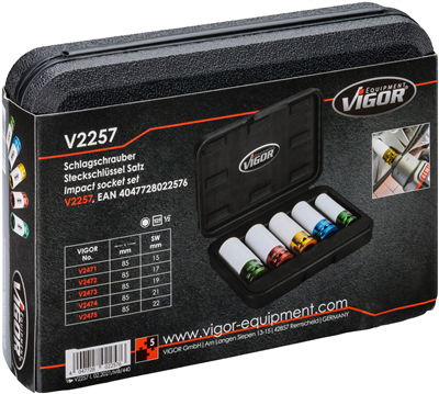 V2257, Sada nástrčných hlavic pro rázové utahováky | 5dílná