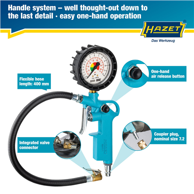 Měřič tlaku v pneumatikách | 0–12 bar, ±0,3 bar, 400 mm hadice