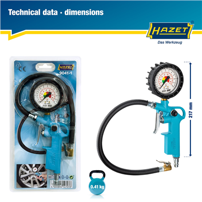 Měřič tlaku v pneumatikách | 0–12 bar, ±0,3 bar, 400 mm hadice