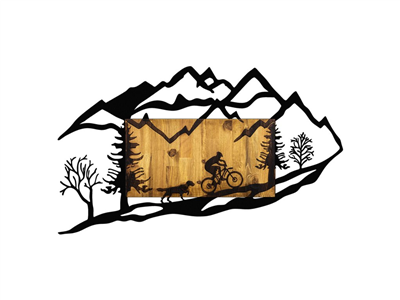 Dekorativní dřevěný nástěnný doplněk - jízda na kole v přírodě