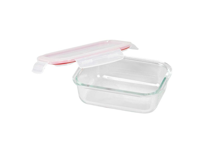 Dóza na potraviny obdélníková skleněná 650 ml, plastové víko s Clip uzávěrem