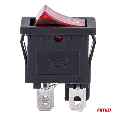 Přepínač kolébkový s červeným podsvícením 20A 12/24V AMiO-04440