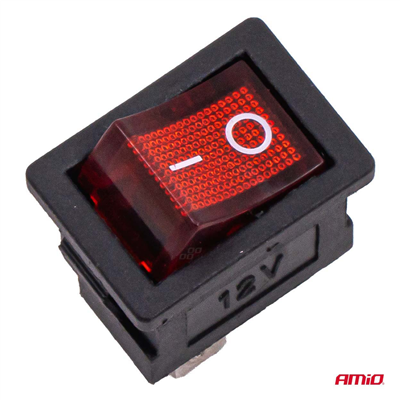 Přepínač kolébkový s červeným podsvícením 20A 12/24V AMiO-04440