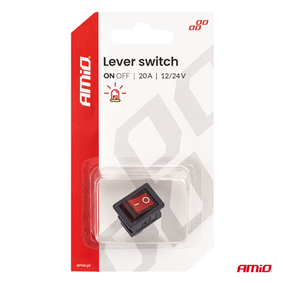 Přepínač kolébkový s červeným podsvícením 20A 12/24V AMiO-04440