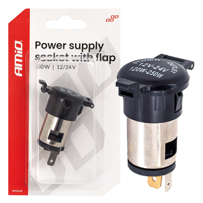Přídavná elektrická zásuvka s klapkou 250 W 12 V 24 V AMiO-04434
