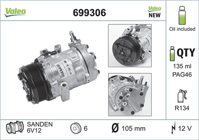 VALEO 699306 Číslo výrobce: SD6V12. EAN: 3276426993067.
