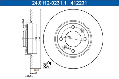 ATE 24.0112-0231.1 Číslo výrobce: 412231. EAN: 4006633470407.