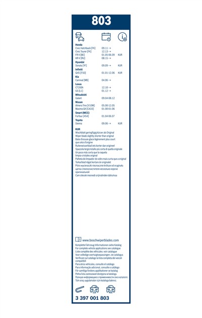 BOSCH 3 397 001 803 Číslo výrobce: 803. EAN: 3165143176719.