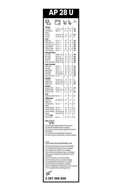BOSCH 3 397 006 839 Číslo výrobce: AP 28 U. EAN: 4047025120647.