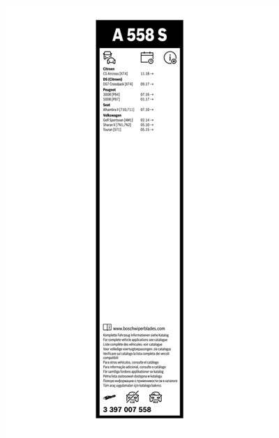 BOSCH 3 397 007 558 Číslo výrobce: A 558 S. EAN: 4047024772014.
