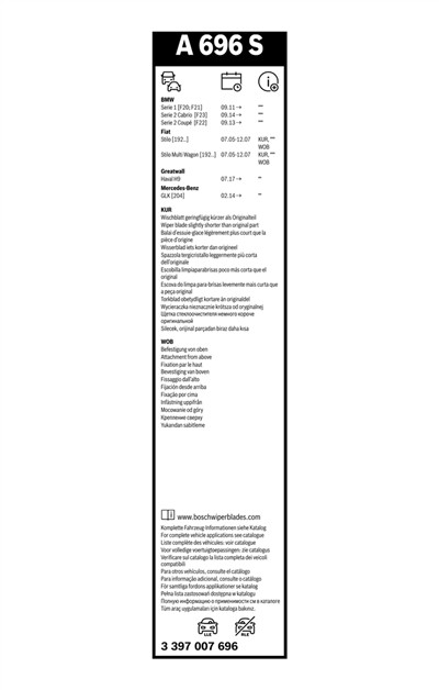 BOSCH 3 397 007 696 Číslo výrobce: A 696 S. EAN: 4047024995147.